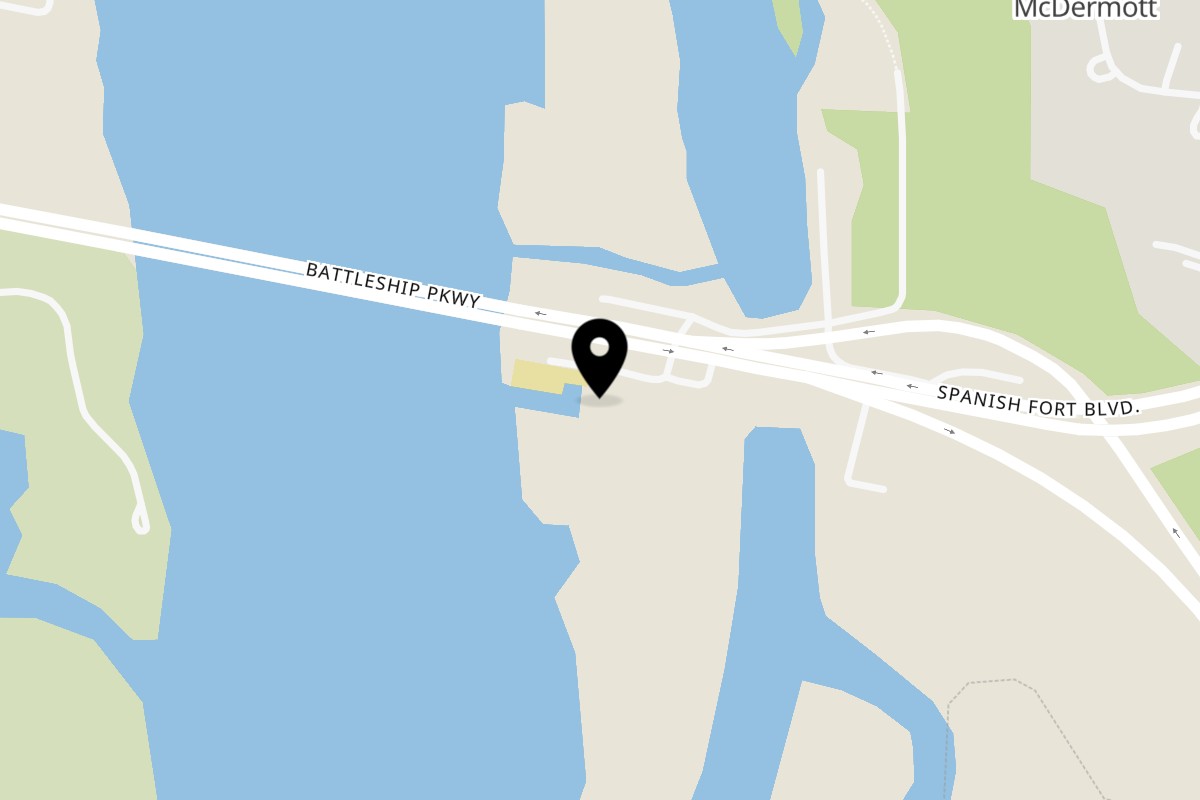 Map showing the location of The Elite Pier House Restaurant Bar on 5872 Battleship Pkwy in Spanish Fort